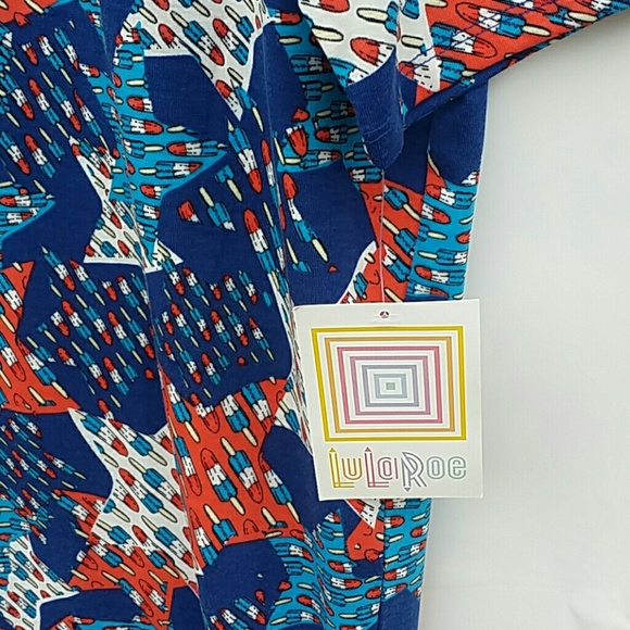 LuLaRoe Bombpops Stars Irma Short Sleeve Shirt XXS Red White Blue Patriotic July - Picture 4 of 5
